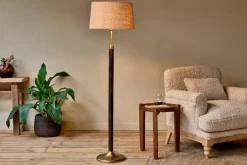 Digha Wood & Metal Floor Lamp - Dark Stain & Antique Brass