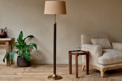 Digha Wood & Metal Floor Lamp - Dark Stain & Antique Brass
