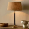 Digha Wood & Metal Table Lamp - Dark Stain & Antique Brass