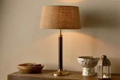 Digha Wood & Metal Table Lamp - Dark Stain & Antique Brass