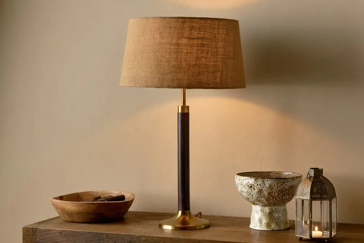 Digha Wood & Metal Table Lamp - Dark Stain & Antique Brass
