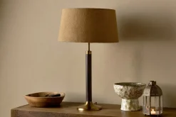 Digha Wood & Metal Table Lamp - Dark Stain & Antique Brass