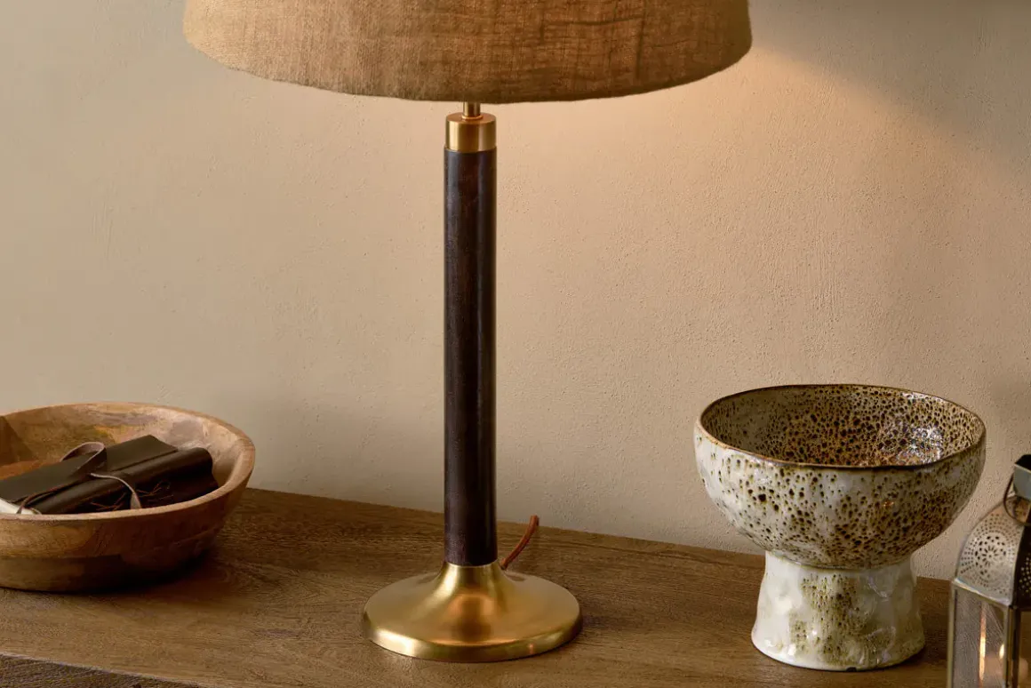 Digha Wood & Metal Table Lamp - Dark Stain & Antique Brass