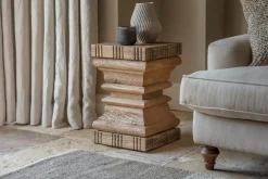 Disha Carved Mango Wood Side Table - Natural