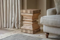 Disha Carved Mango Wood Side Table - Natural