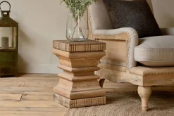 Disha Carved Mango Wood Side Table - Natural