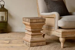 Disha Carved Mango Wood Side Table - Natural