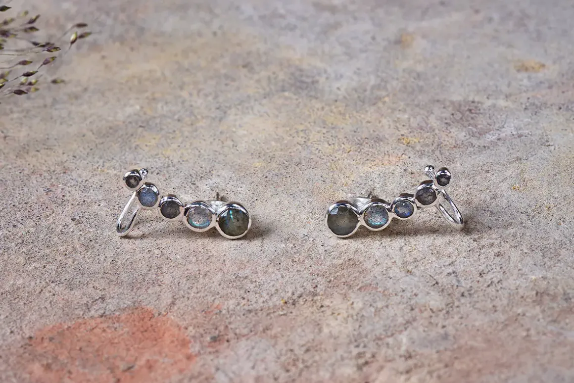 Elina Labradorite Ear Climber - Silver