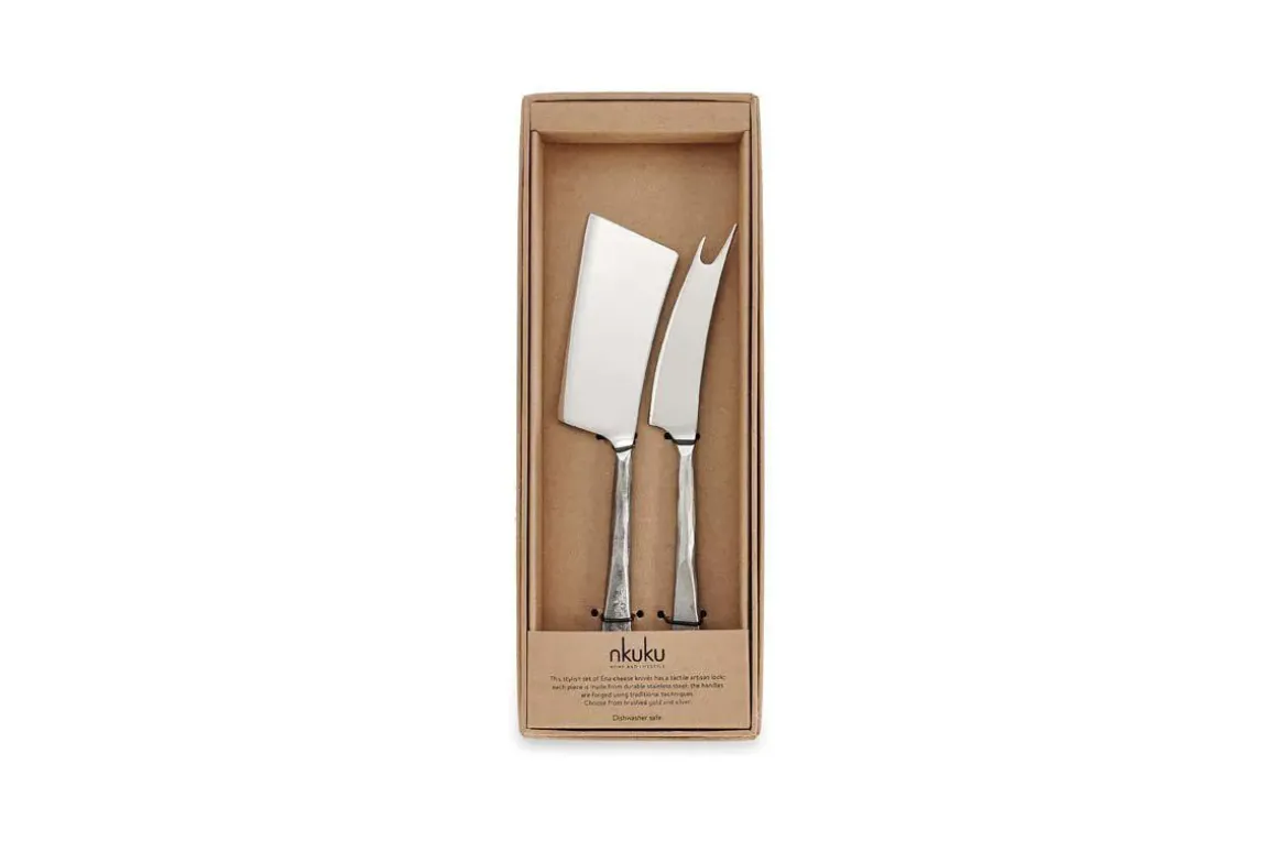 Ena Cheese Knife Set - Brushed Silver (Set of 2)