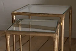 Gilasi Cast Metal & Glass Nesting Side Tables - Antique Brass (Set of 2)