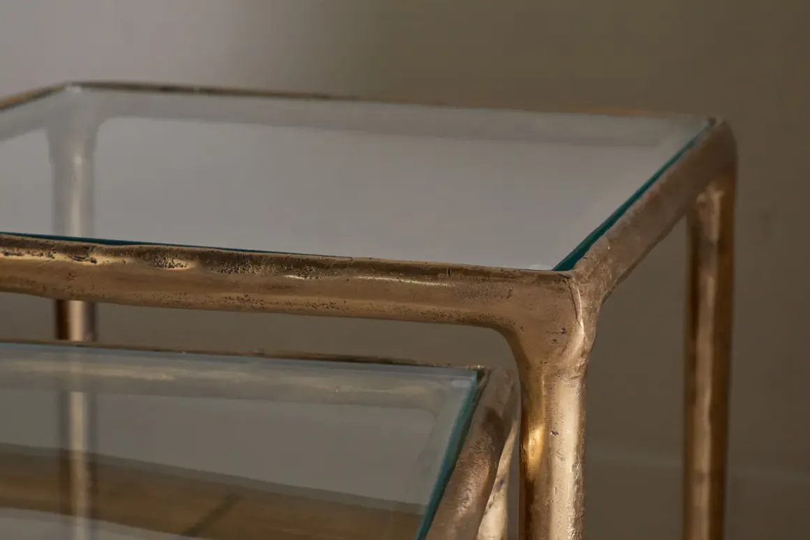 Gilasi Cast Metal & Glass Nesting Side Tables - Antique Brass (Set of 2)