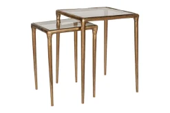 Gilasi Cast Metal & Glass Nesting Side Tables - Antique Brass (Set of 2)