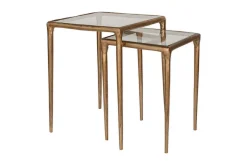 Gilasi Cast Metal & Glass Nesting Side Tables - Antique Brass (Set of 2)