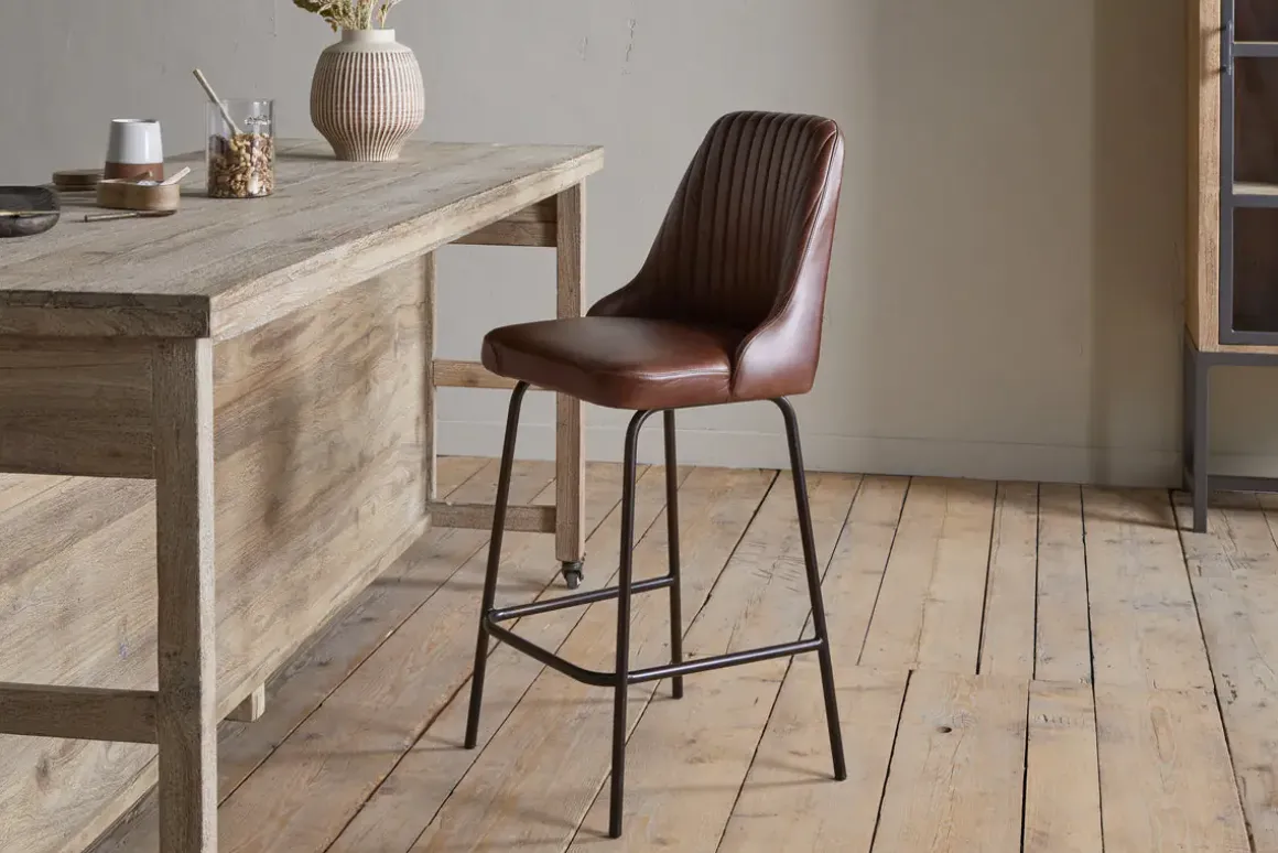 Harsha Leather Counter Chair - Chocolate Brown