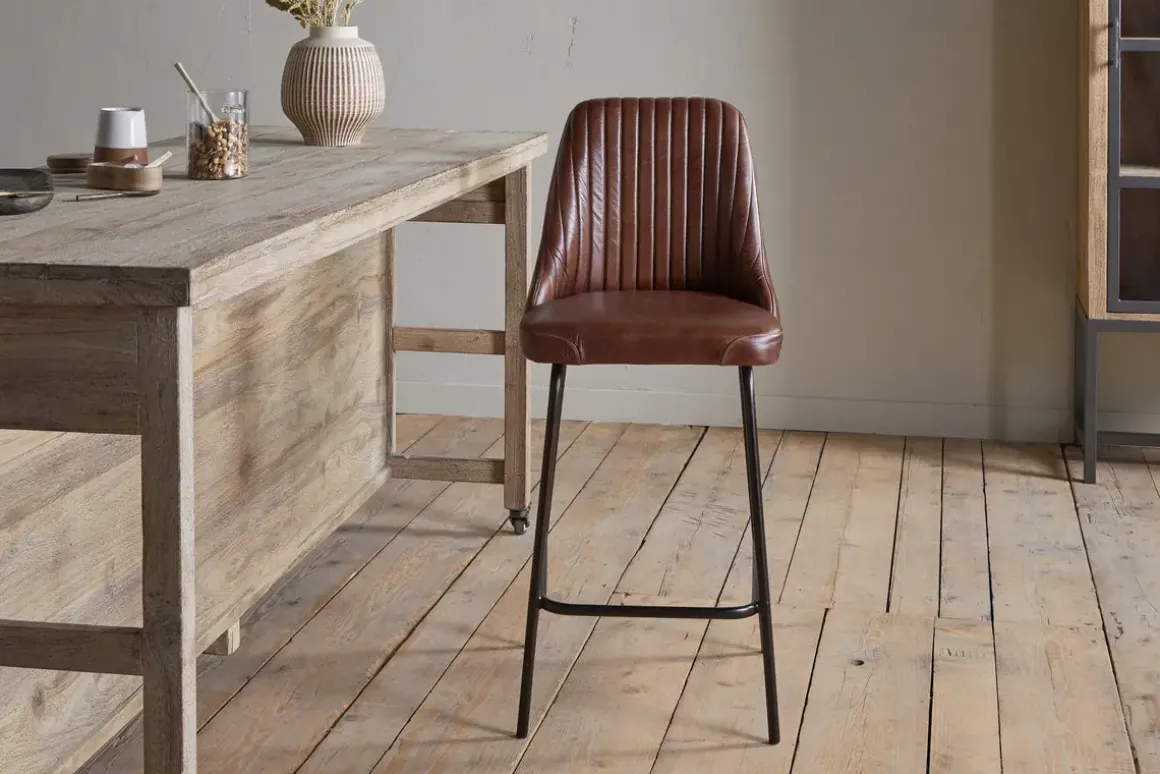Harsha Leather Counter Chair - Chocolate Brown