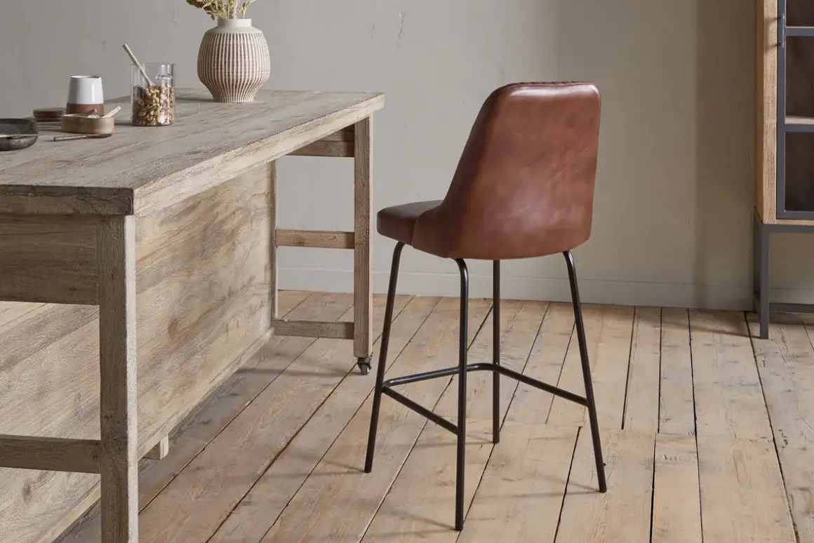 Harsha Leather Counter Chair - Chocolate Brown