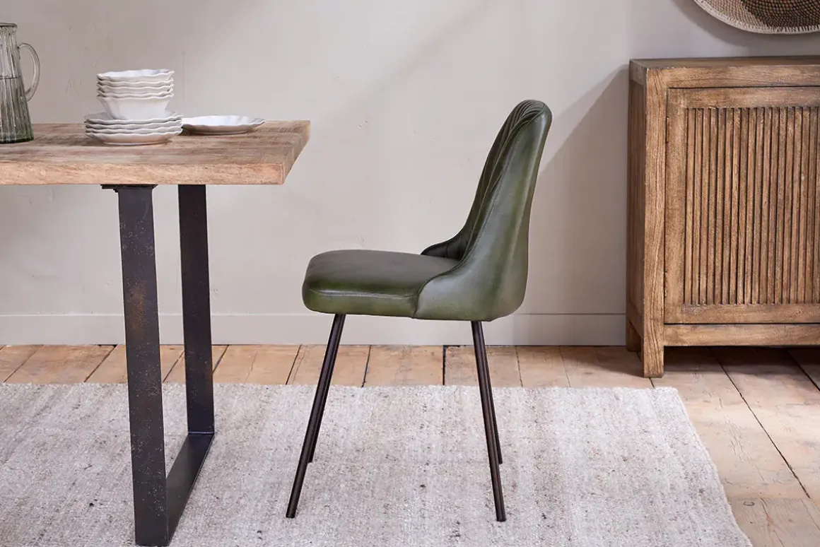Harsha Leather Dining Chair - Rich Green
