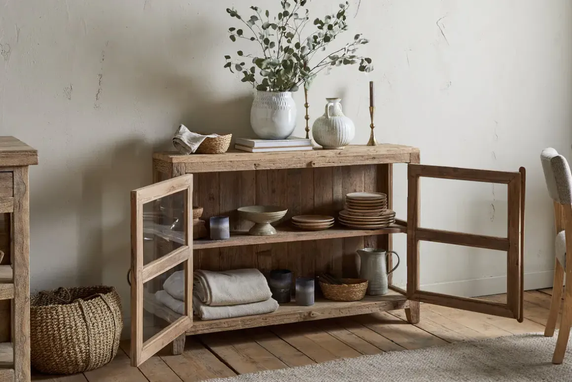 Ibo Reclaimed Wood & Glass Sideboard - Natural