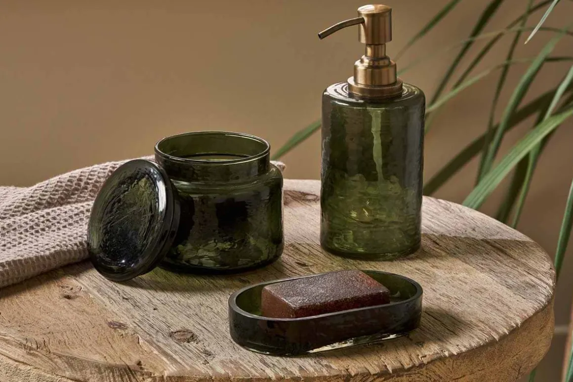 Ilcoso Recycled Hammered Glass Soap Dispenser - Green