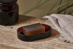 Ilcoso Recycled Hammered Glass Soap Dish - Amber
