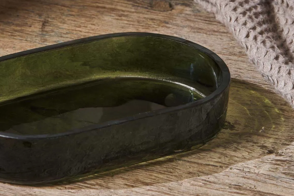 Ilcoso Recycled Hammered Glass Soap Dish - Green