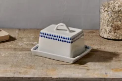 Indigo Drop Butter Dish - Cream & Indigo