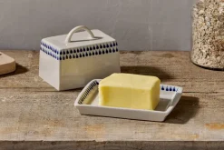Indigo Drop Butter Dish - Cream & Indigo