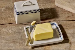 Indigo Drop Butter Dish - Cream & Indigo