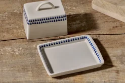 Indigo Drop Butter Dish - Cream & Indigo