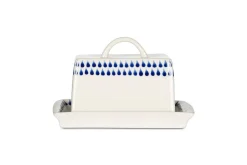 Indigo Drop Butter Dish - Cream & Indigo