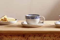 Indigo Drop Cup & Saucer - Cream & Indigo