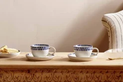 Indigo Drop Cup & Saucer - Cream & Indigo