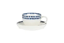 Indigo Drop Cup & Saucer - Cream & Indigo