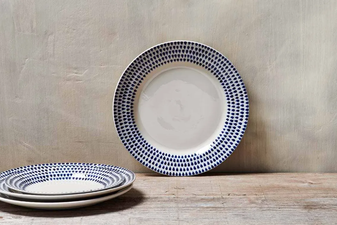 Indigo Drop Dinner Plate - Cream & Indigo