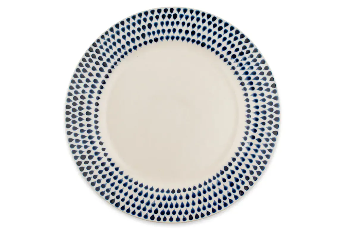 Indigo Drop Dinner Plate - Cream & Indigo