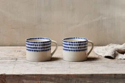 Indigo Drop Mug - Cream & Indigo - Small (Set of 2)