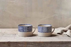 Indigo Drop Mug - Cream & Indigo - Large (Set of 2)