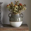 Inha Reactive Glaze Vase - Dark Olive & Natural
