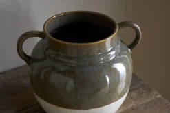 Inha Reactive Glaze Vase - Dark Olive & Natural