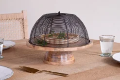 Inkollu Wire & Mango Wood Cake Stand - Aged Brass
