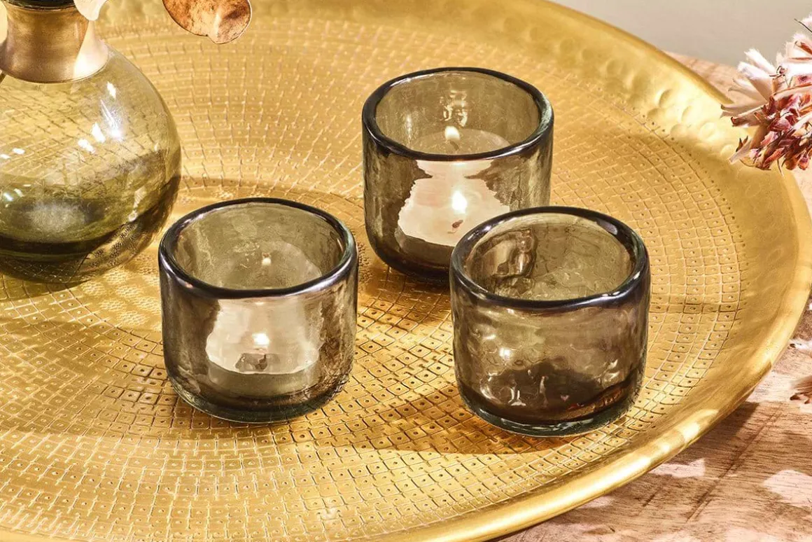 Irda Glass Small Tealight - Smoke Brown - Small (Set of 3)