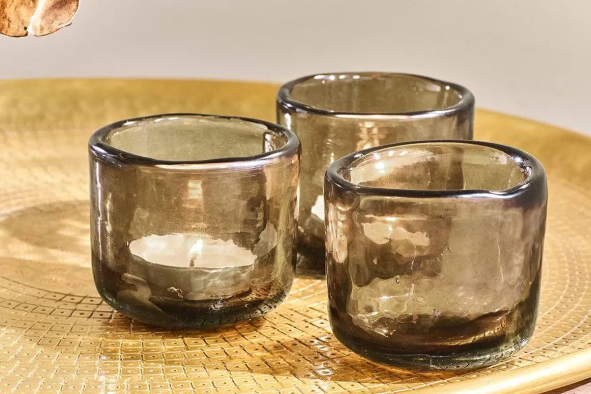 Irda Glass Small Tealight - Smoke Brown - Small (Set of 3)