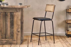 Iswa Leather & Cane Counter Chair - Aged Black
