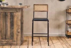 Iswa Leather & Cane Counter Chair - Aged Black