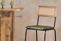 Iswa Leather & Cane Counter Chair - Rich Green