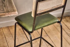 Iswa Leather & Cane Counter Chair - Rich Green