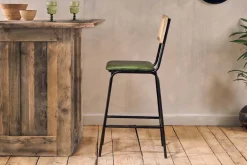 Iswa Leather & Cane Counter Chair - Rich Green