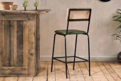 Iswa Leather & Cane Counter Chair - Rich Green