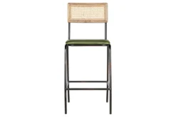 Iswa Leather & Cane Counter Chair - Rich Green