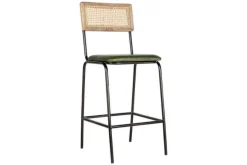 Iswa Leather & Cane Counter Chair - Rich Green